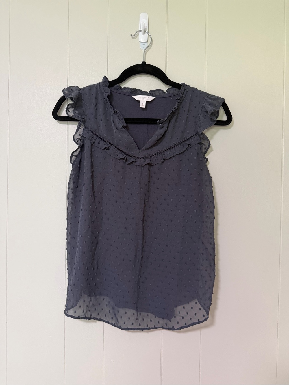 LC Lauren Conrad Gray Swiss Dot Ruffle Sleeveless Camisole